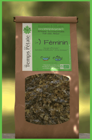 Paquet de tisane bio. Infusion Féminin
