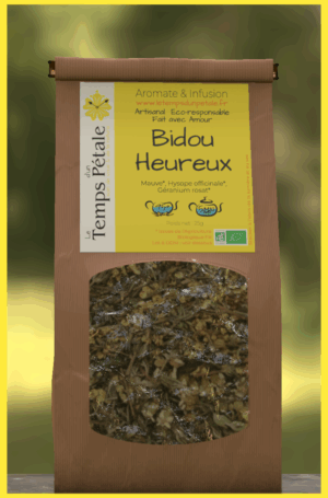 Paquet de tisane bio. Bidou heureux